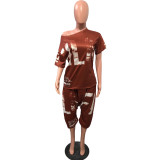 Plus Size 5XL Printed Short Sleeve Harem Pants Two Piece Set OMY-8055