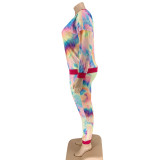 Plus Size 5XL Tie Dye Leopard Two Piece Sets OSIF-20971