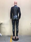 Plus Size PU Leather Long Sleeve Belted Slim Jumpsuits OD-8414
