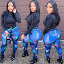 Casual Fashion Camouflage Print Mid Waist Pants (Without Belt) OLYF-6029