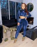 Sexy Turtleneck Long Sleeve Two Piece Pants Set MEM-8323