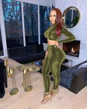 Sexy Turtleneck Long Sleeve Two Piece Pants Set MEM-8323
