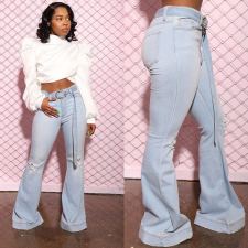 Denim Ripped Belted Flared Jeans LSD-9054