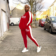 Fashion PINK Letter Printed Hoodie And Pants Sports Casual Two Piece Set XYF-9081