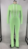 Casual Zipper Long Sleeve Two Piece Pants Set XMY-9266