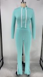 Casual Zipper Long Sleeve Two Piece Pants Set XMY-9266