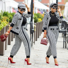 Fashion Casual Long Sleeve Houndstooth Two Piece Set OLYF-6031