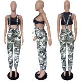Camo Print Cross Straps Suspender Jumpsuits LSL-6122