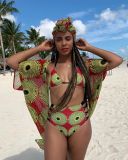 Sexy Printed Hollow Bikinis Sets+Cloak 3 Piece Swimsuit OD-68337