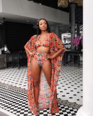 Geometric Print Padded Swimwear Bikinis 3 Piece Sets OD-68260