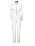 Casual Solid Front Zipper Long Sleeve Jumpsuits AIL-138