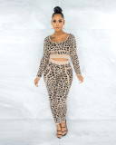 Plus Size Fashion Leopard Print Sports Casual Long Sleeve And Pants 2 Piece Set WAF-7139