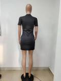 Letter Print O Neck Short Sleeve Mini Dress LSD-8822