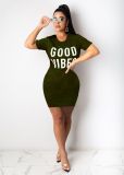 Letter Print O Neck Short Sleeve Mini Dress LSD-8822