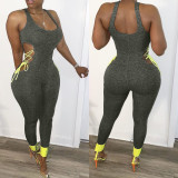 Plus Size Fitness Sleeveless Lace Up Hollow Jumpsuits LSD-8723