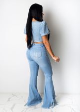 Plus Size Denim Ripped Hole Tassel Flared Jeans LSD-8715