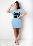 Letter Print O Neck Short Sleeve Mini Dress LSD-8822