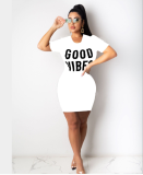 Letter Print O Neck Short Sleeve Mini Dress LSD-8822