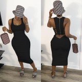 Plus Size Sexy Hollow Out Sleeveless Ruched Midi Dress LSD-8696