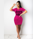 Letter Print O Neck Short Sleeve Mini Dress LSD-8822
