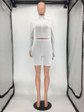 Sports Casual Rib Embroidery Letters Slim Zipper Top And Shorts Two Piece Set SMD-2055