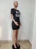 Letter Print O Neck Short Sleeve Mini Dress LSD-8822