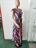 Rainbow Striped V Neck Maxi Dress LSD-8133