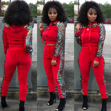 Plus Size Velvet Sequined Patchwork 2 Piece Sets OSIF-21031
