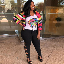 Plus Size Sequined Long Sleeve Zipper Jacket OSIF-21020