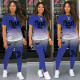 Pink Letter Print T Shirt Pants Two Piece Sets TK-6150