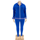 Plus Size Casual Tracksuit Zipper Two Piece Sets OSIF-20999