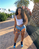 Sexy Hole Fringed Jeans Shorts HMS-5309