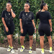Fashion Print Short Sleeve And Shorts Casual 2 Piece Sets WAF-7153  