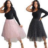 Polka Dot Print Mesh Long Skirt OMY-0007