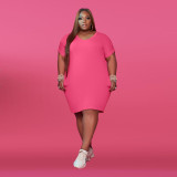 Plus Size 5XL Solid Short Sleeve T Shirt Dress WAF-7149