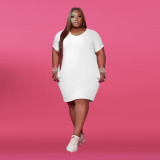 Plus Size 5XL Solid Short Sleeve T Shirt Dress WAF-7149
