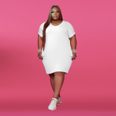 Plus Size 5XL Solid Short Sleeve T Shirt Dress WAF-7149