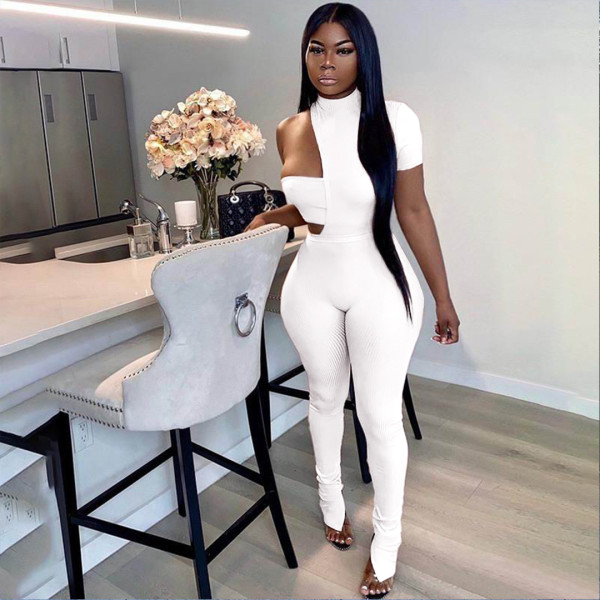 Solid Tube Top+Asymmetry Bodysuit+Pants 3 Piece Sets ASL-6337