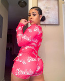 Letter Print Long Sleeve One Piece Rompers FOSF-8043