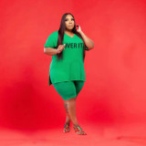 Fashion V-neck Letter Prinrt 5XL Large Size Casual Sports Suit WAF-7157