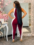 Color Splice Sleeveleeve Tight Jumpsuits WSM-5227