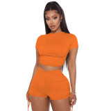Solid Backless Rauched Two Piece Short Sets IV-8195