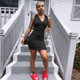 Solid V Neck Short Sleeve Mini Dress GLF-8141