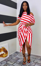 Plus Size Fashion Casual Striped Print Dress WAF-7166
