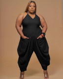 Fashion Plus Size 5XL Solid Color Suspender Jumpsuit WAF-7167 