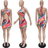 Sexy Printed Halterneck  Mini Dress BGN-150