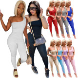 Solid One Shoulder Sleeveless Skinny Jumpsuits FSL-130
