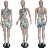 Sexy Printed Halter Hollow Out Mini Dress BGN-042