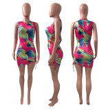 Sexy Printed Sleeveless Ruched Mini Dress NIK-225