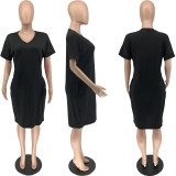 Plus Size 5XL Solid Short Sleeve T Shirt Dress WAF-7149